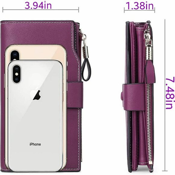 Itslife Bifold Wallet Purple Pebbled Leather RFID Large Capacity Multi Pockets - Picture 13 of 14